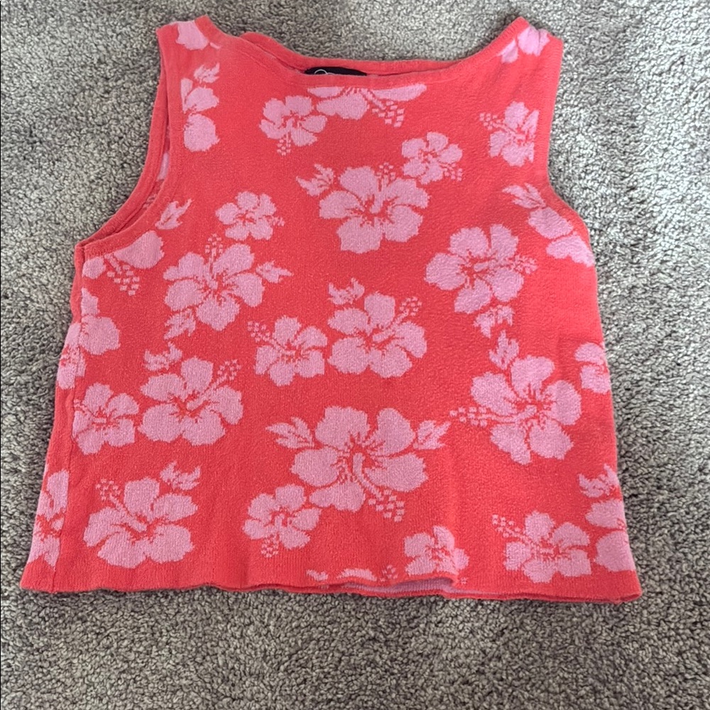 Floral Coral Sleeveless Top